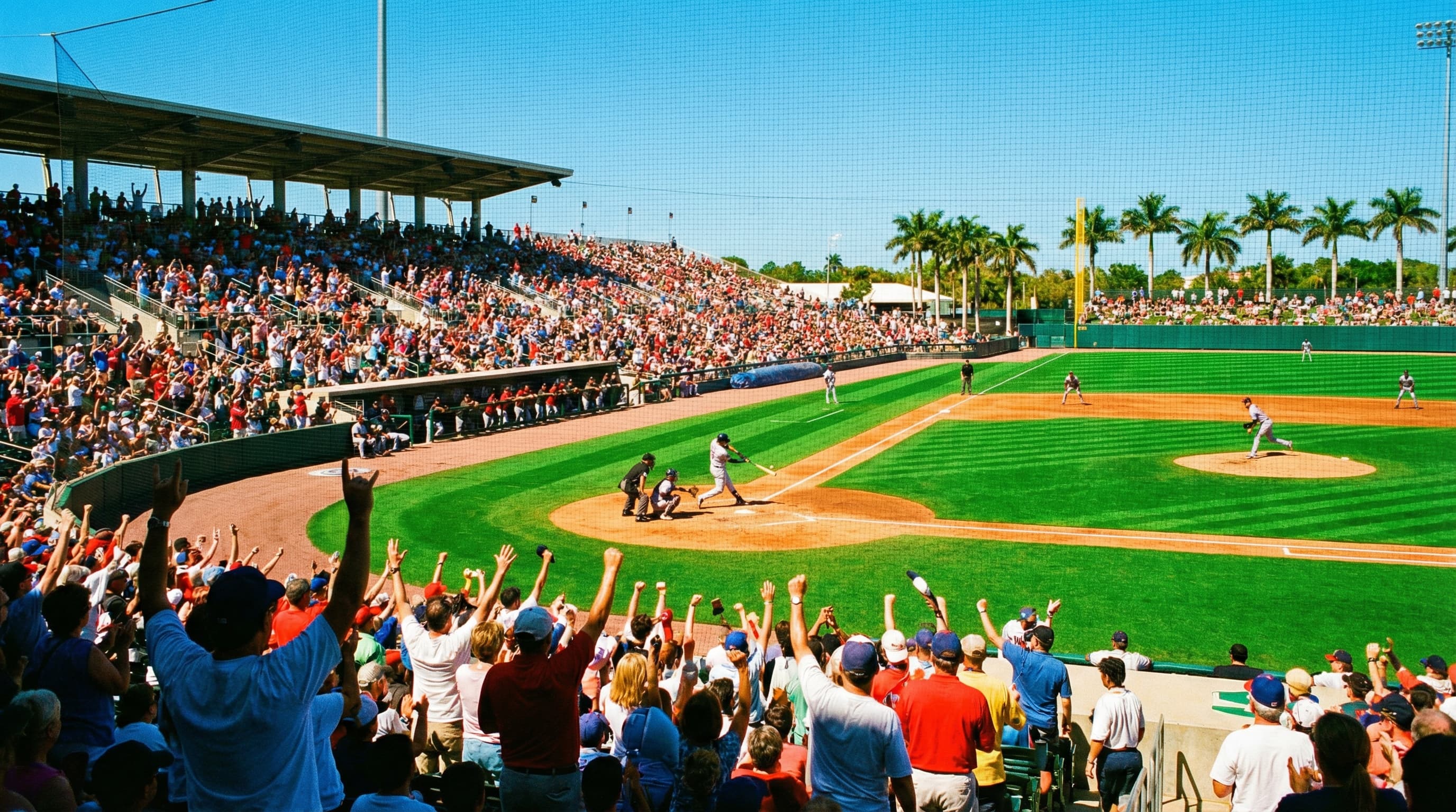 MLB Spring Training baseball game in sunny Florida stadium